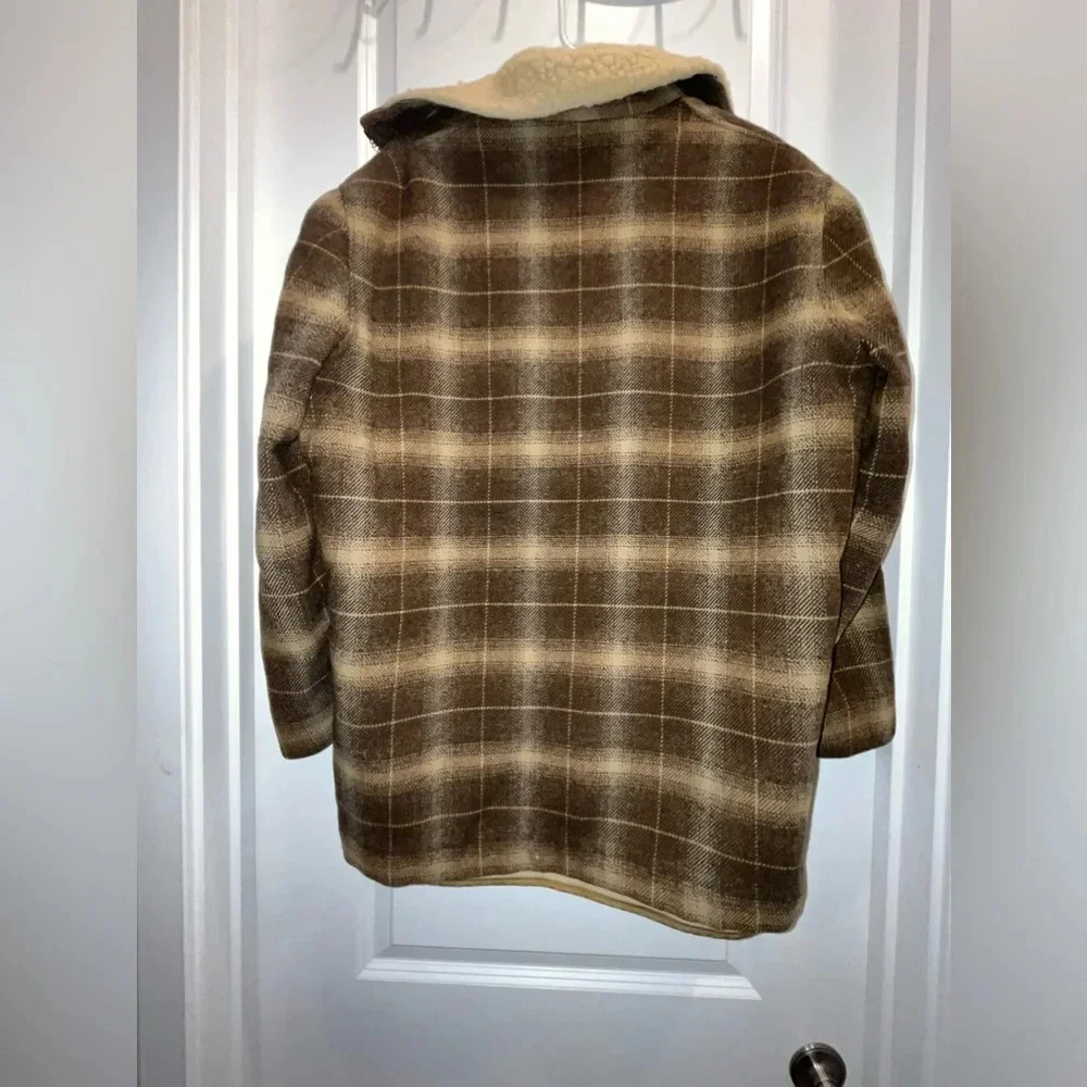 Vintage 60s Pendleton Shadow Plaid Wool Shearling Lined Coat